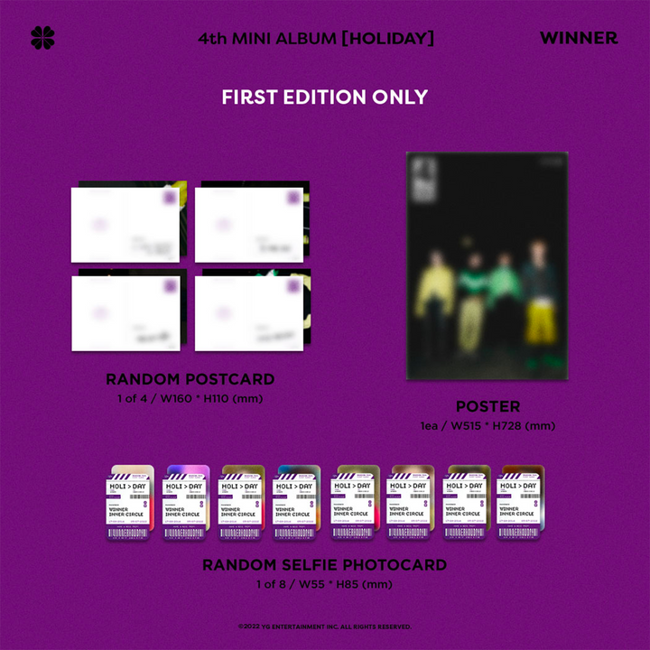 Winner Holiday 4th Mini Album Night version first edition only random postcard, poster, random selfie photocard