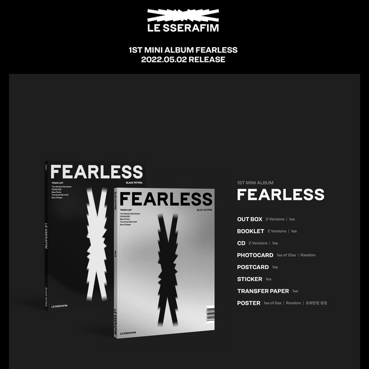 Le Sserafim Fearless 1st Mini Album Vol. 1 version, Vol. 2 version cover