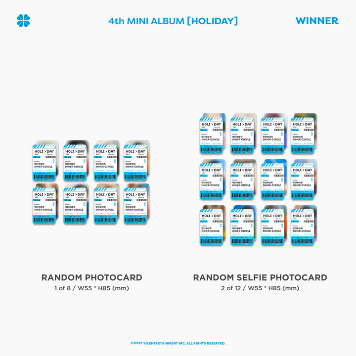 Winner Holiday 4th Mini Album Day version random photocard, random selfie photocard