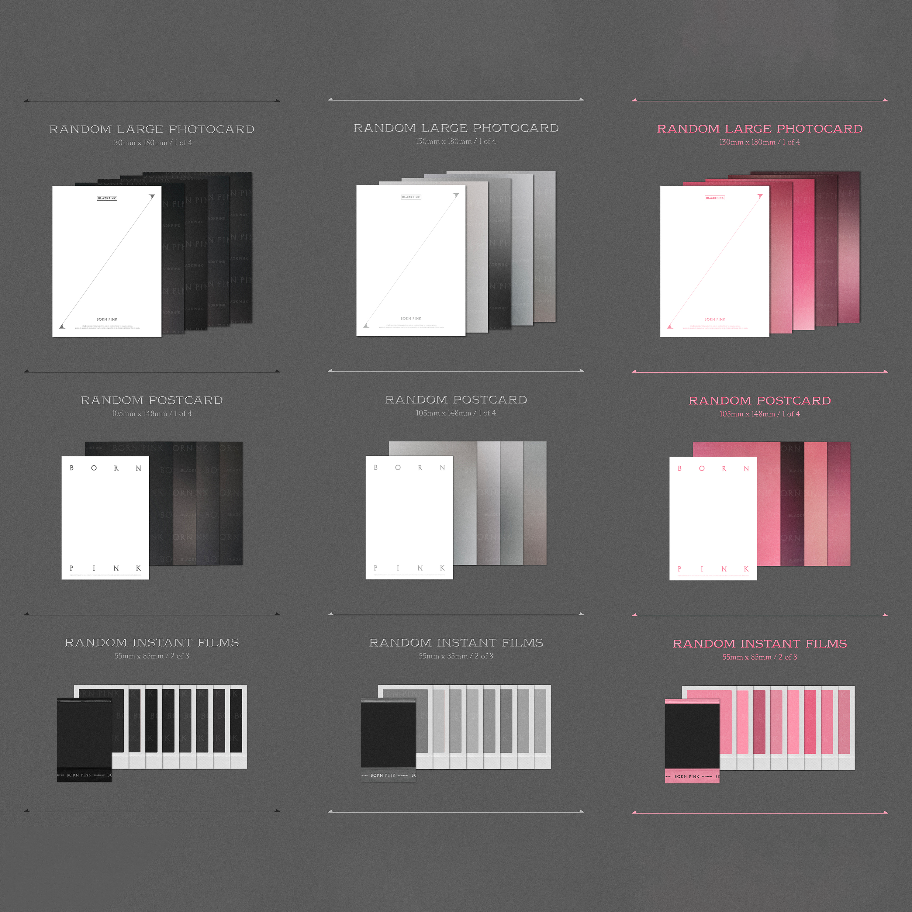 Blackpink Born Pink 2nd Album Boxset version Black, Grey, Pink random large photocard, random postcard, random instant films