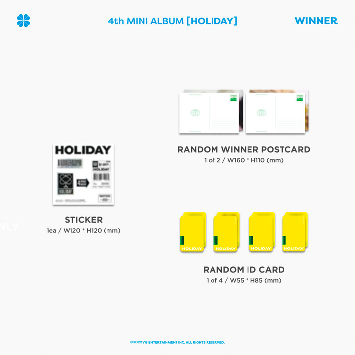 Winner Holiday 4th Mini Album Day version sticker, random winner postcard, random ID card