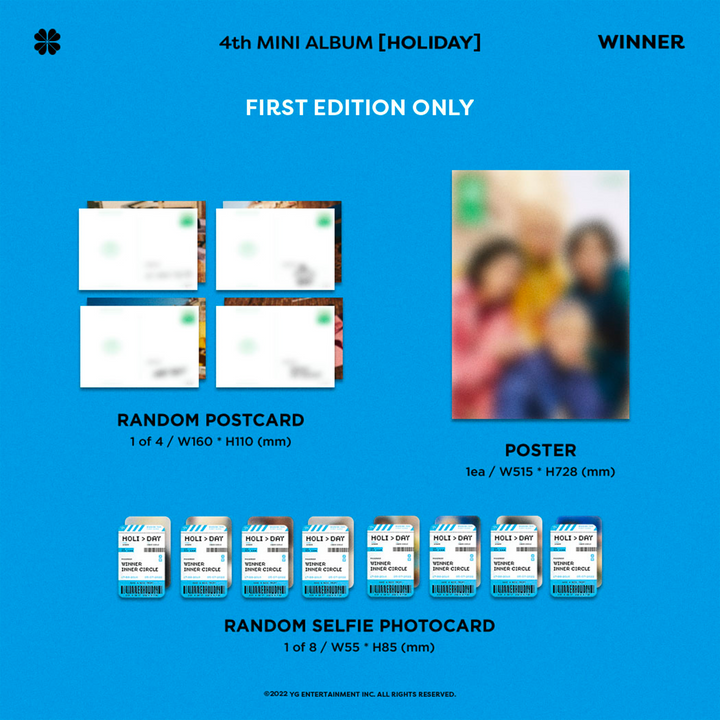 Winner Holiday 4th Mini Album Day version first edition only random postcard, poster, random selfie photocard