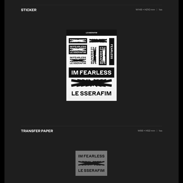Le Sserafim Fearless 1st Mini Album Vol. 1 version, Vol. 2 version sticker, transfer paper